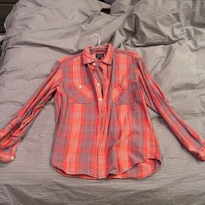 J. Crew Red and Gray Plaid Casual Button Down Shirt